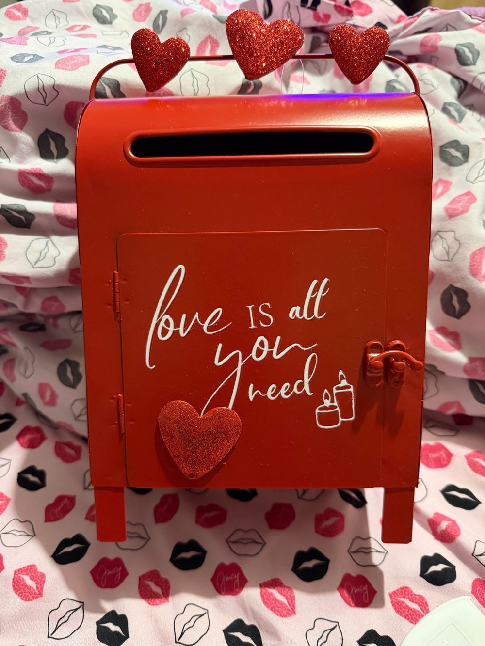 Red Valentine's/Birthday Decorative Mailbox - "Love Is All You Need"